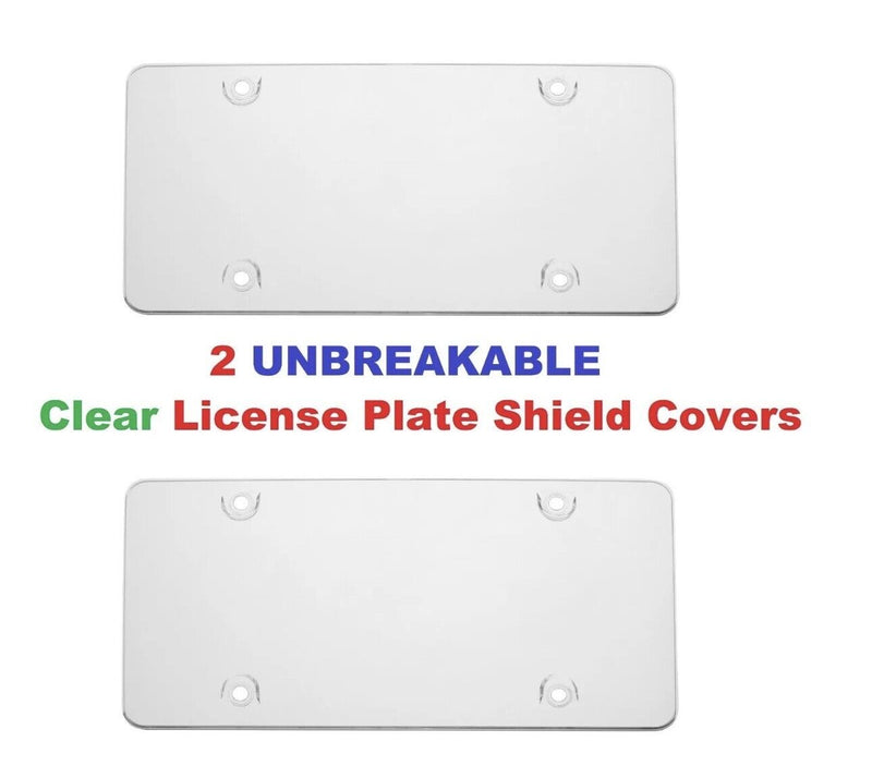 2 UNBREAKABLE Clear License Plate Shield Covers + 2 Black Frames for Cars