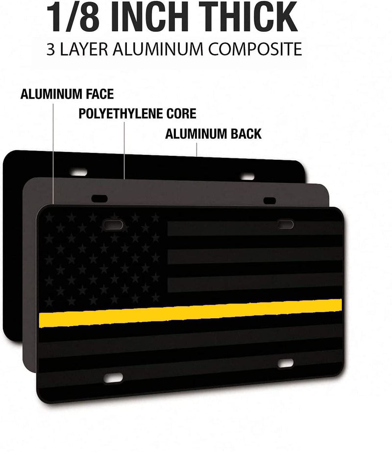 Dispatcher Thin Yellow Line American Flag License Plate 1/8" Black Tactical