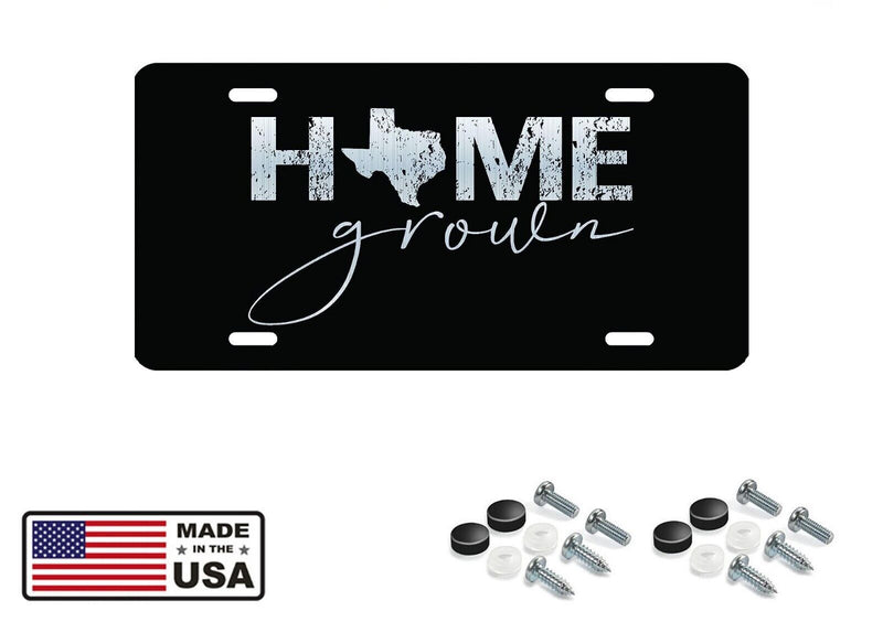 Texas Home Grown Laser Etched Black Aluminum License Plate