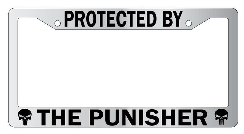 Protected By For Punisher Chrome License Plate Frame Auto For Marvel  Mod-GRAPH9856236-5107