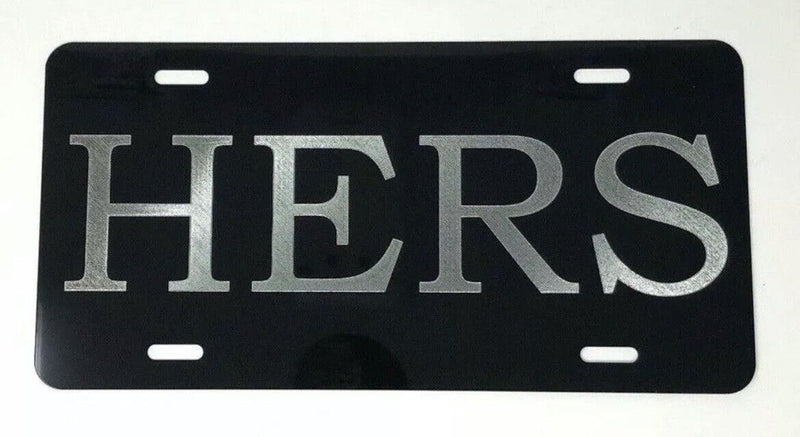 HERS Logo Car Tag Diamond Etched on Black Aluminum License Plate