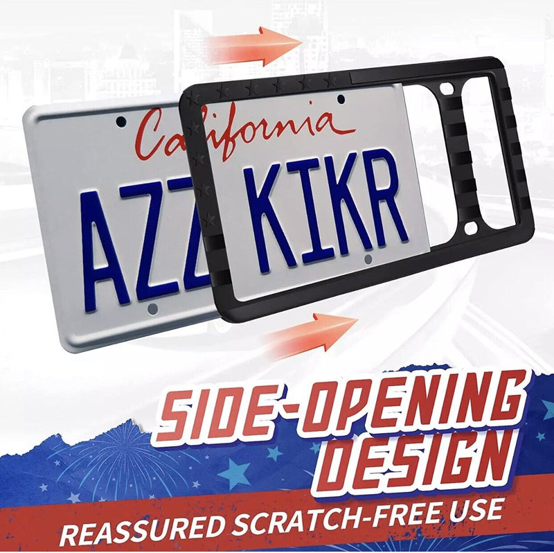 Aujen Silicone American Flag License Plate Frame 2 Packs, USA Flag License Plate