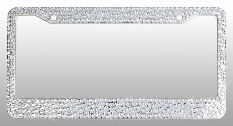 Crystal Clear License Plate Frame 7 rows Mix Sizes Rhinestones with Free Caps