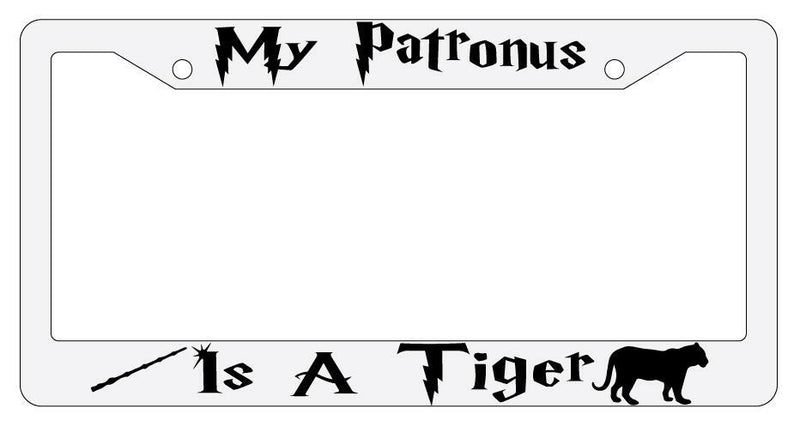 My Patronus is A Tiger White Plastic License Plate Frame Auto Accessory  Mod-GRAPH9856236-3525