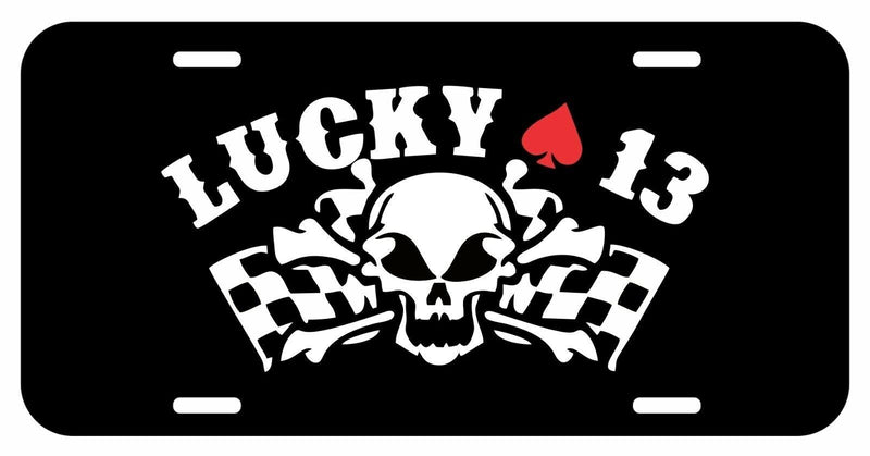 Lucky 13 Skull crossbones car truck SOA USA Metal Black License Plate