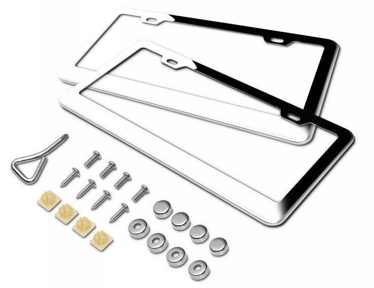 2PCS T304 Stainless Steel Universal License Plate Frames US Car Front & Rear