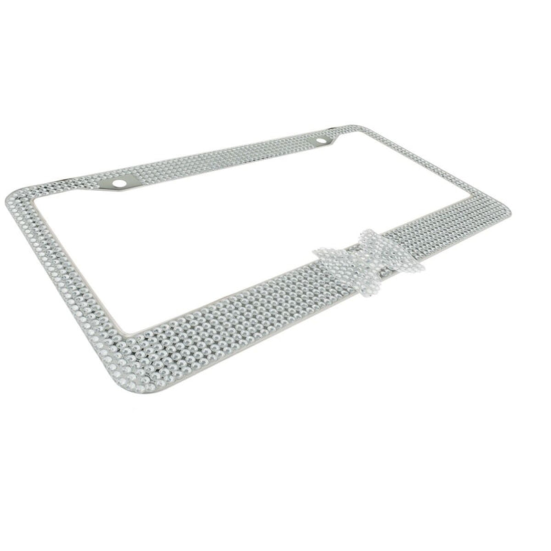 Clear 7 Rows Bling Diamond Crystal License Plate Frame With Clear Bow Tie