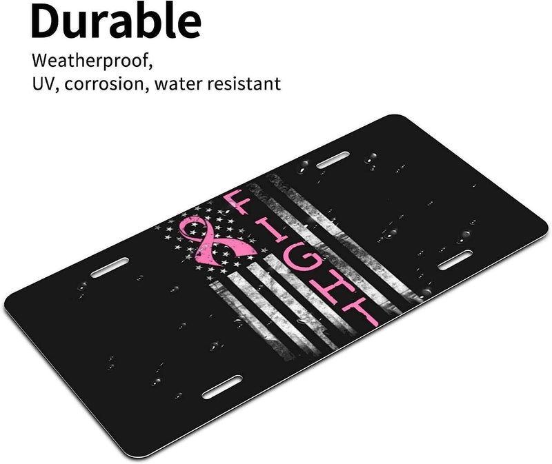 American Flag Breast Cancer Pink Ribbon Awareness Aluminum License Plate