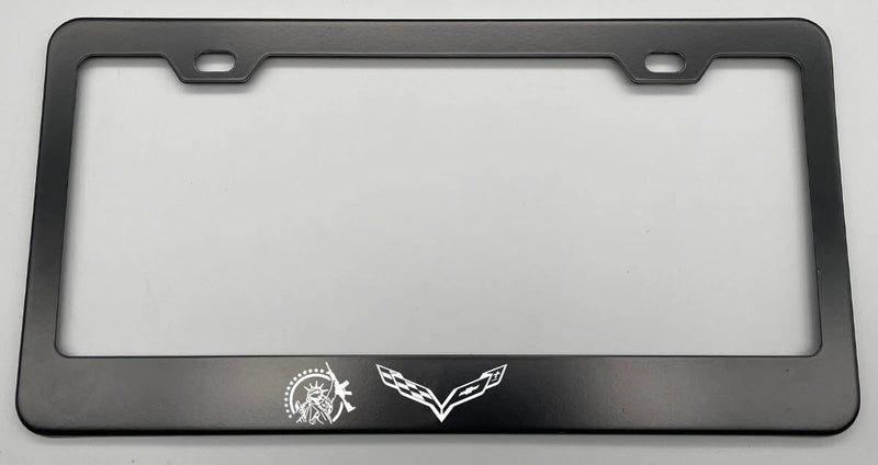 Laser Engraved Black License Plate Frame corvette Logo