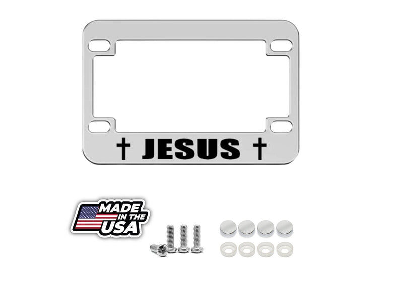 Metal Bike License Plate Frame Jesus Cross Religious Style A Chrome