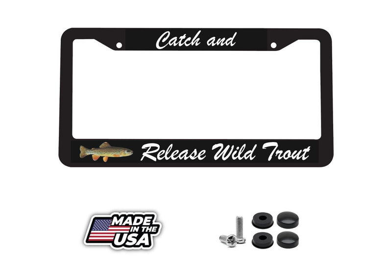CATCH AND RELEASE WILD TROUT FLY FISHING FISH Black License Plate Frame NEW