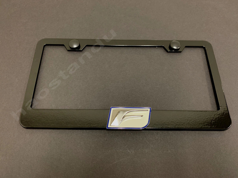 1x "F" 3D Emblem BLACK Stainless License Plate Frame RUST FREE + Screw Cap (W)