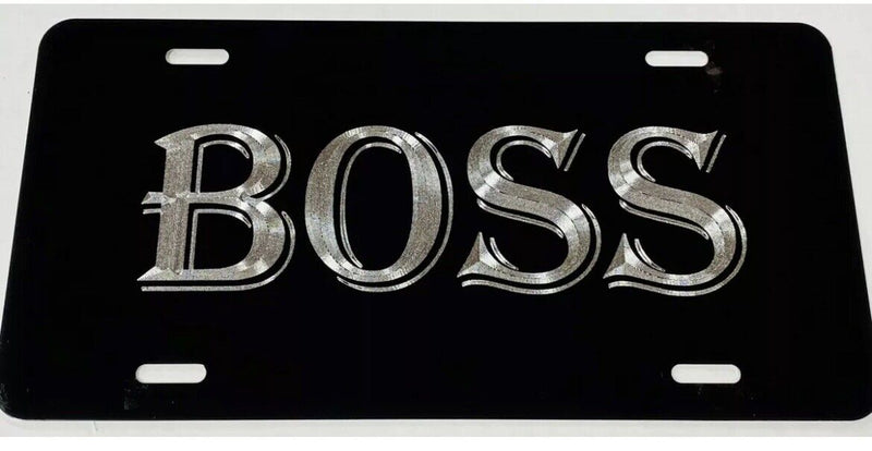 Bold BOSS Diamond Etched Engraved License Plate Vanity Car Tag, Great Boss Gift