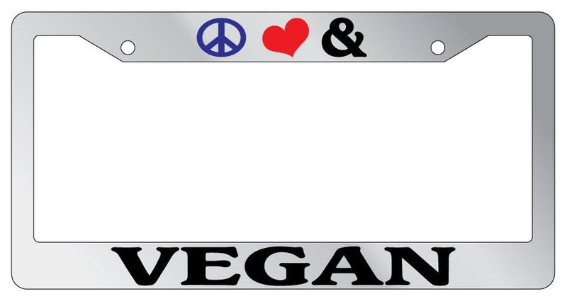 Chrome License Plate Frame Peace Love And Vegan Auto Accessory Novelty  Mod-GRAPH9856236-5408