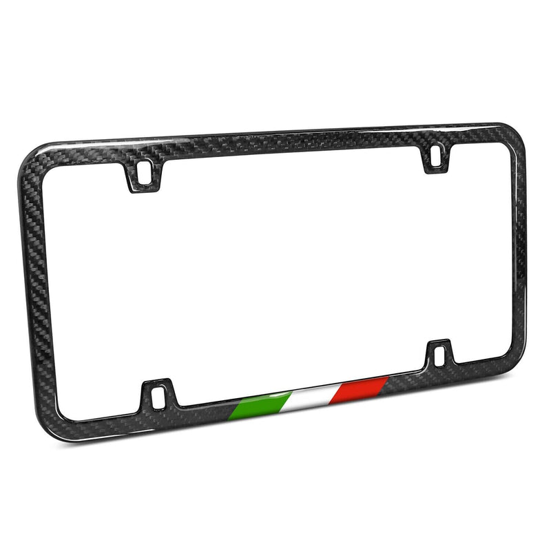 Real Black Carbon Fiber Italy Flag in Sports Stripe Slim License Plate Frame