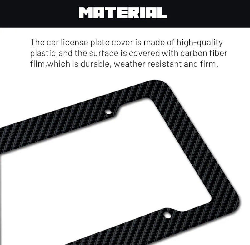 License Plate Frame Carbon Fiber Black Cover Front & Rear Universal 2Pcs