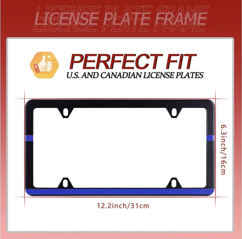 Blue Thin Line Black Stainless Steel Slim License Plate Frame