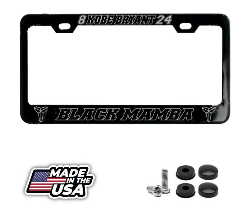 Kobe Bryant 8 24 Black Mamba Black License Plate Frame Silver Logo