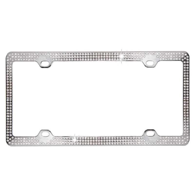 Crystal Clear Rhinestone 3 Row Metal Car License Plate Frame Bling Caps