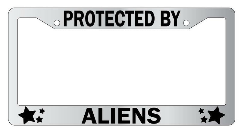 Protected By Aliens Chrome License Plate Frame Auto  Mod-GRAPH9856236-5127