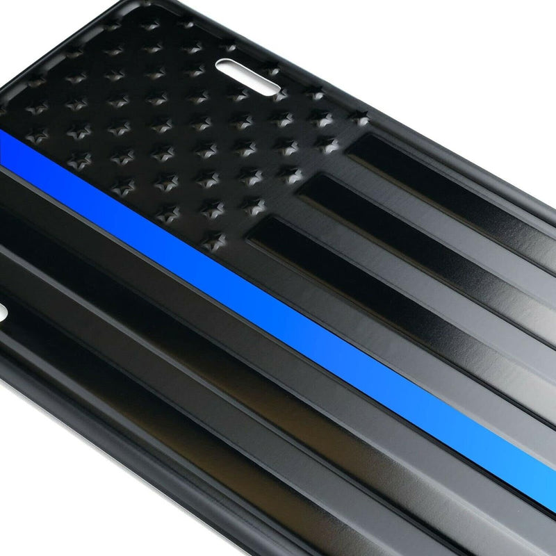 Thin Blue Line American Flag License Plate USA Tactical Black free Screws & Caps
