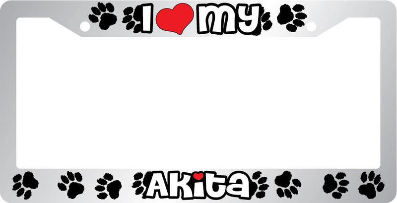 Chrome License Plate Frame I Heart My Akita Auto Accessory Peticular  Mod-GRAPH9856236-6603