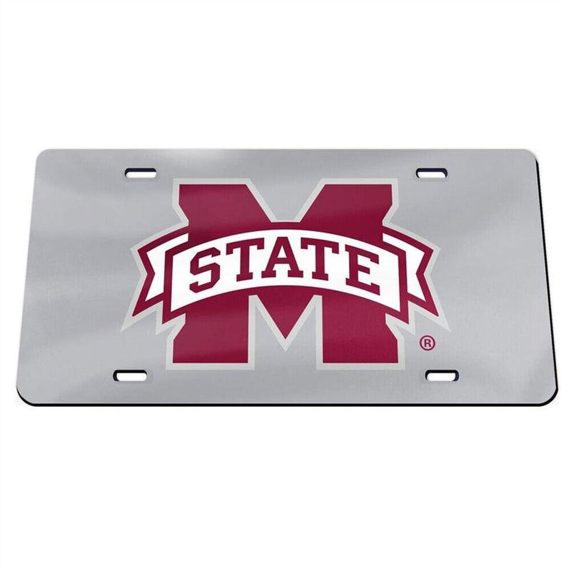 NCAA Mississippi State Bulldogs Inlaid Acrylic License Plate - Silver Mirror Backgrou