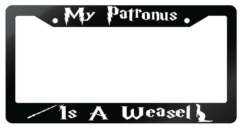 My Patronus Is A Weasel Glossy Black Plastic License Plate Frame For Harry Potter  Mod-GRAPH9856236-7128