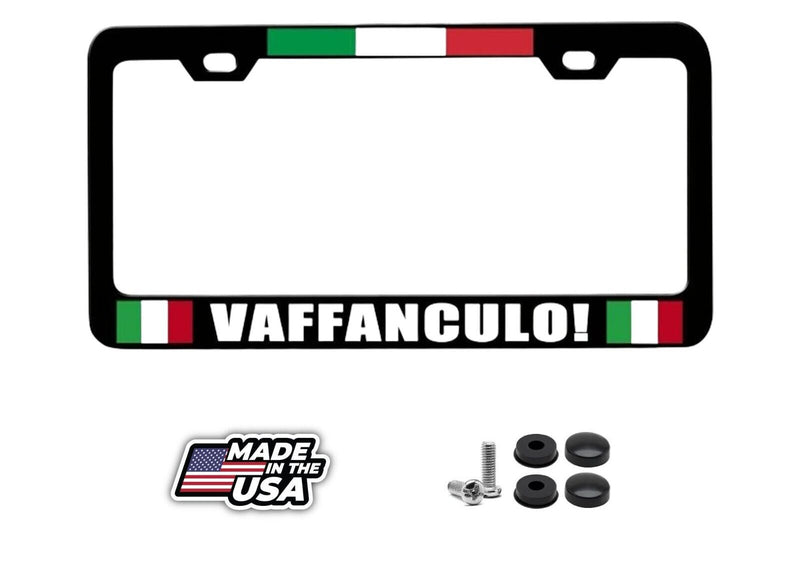 VAFFANCULO! Italian Flag Steel License Plate Frame Bl