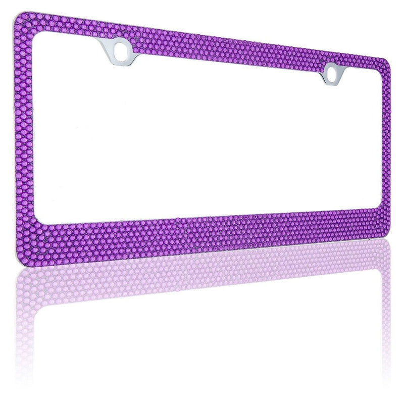 2 PCS 7 Rows PURPLE Bling Diamond Crystal Metal License Plate Frame+Caps