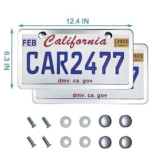 Solid Silver License Plate Frames 2 Pack 2 Holes Rustproof License Plate Holder