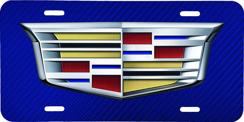 CADILLAC CTS XTS SRX BLUE CARBON FIBER LOOK VEHICLE LICENSE PLATE TAG .040 GA