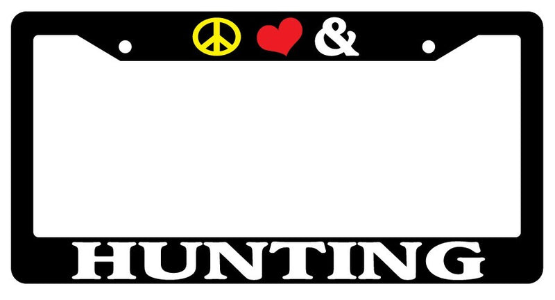 Black License Plate Frame Peace Love And Hunting Auto Accessory Novelty  Mod-GRAPH9856236-2278