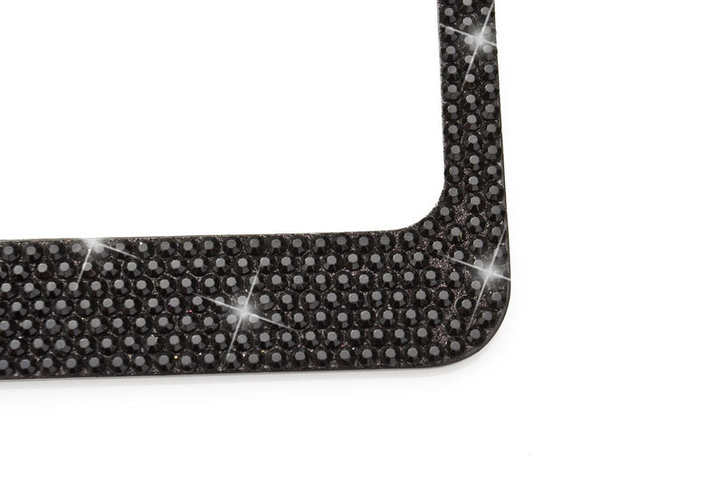 2 Black Bling Glitter Crystal RhineStone Metal License Plate Frame Car Auto