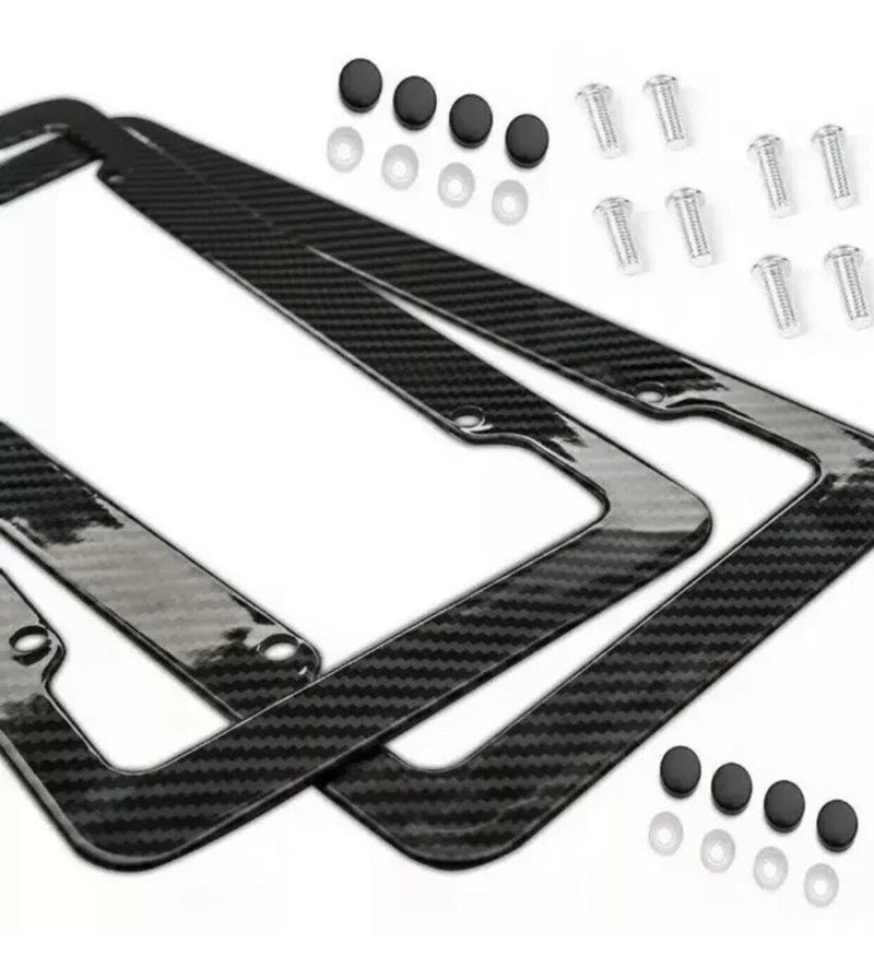 2x Carbon Fiber License Plate Frame Cover Protection Rack Universal Standard