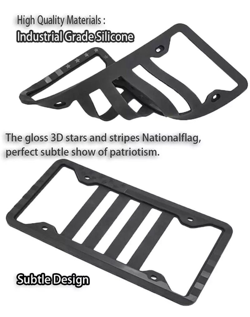 Silicone American Flag License Plate Frame 2 Pack Black License Plate Cover with