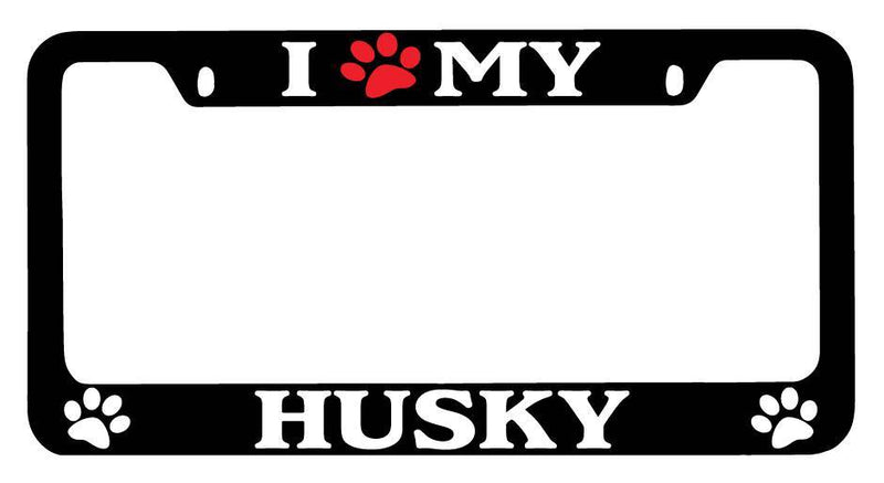 Black METAL License Plate Frame I Heart My (Paw) Husky Auto Accessory 424  Mod-GRAPH9856236-9064