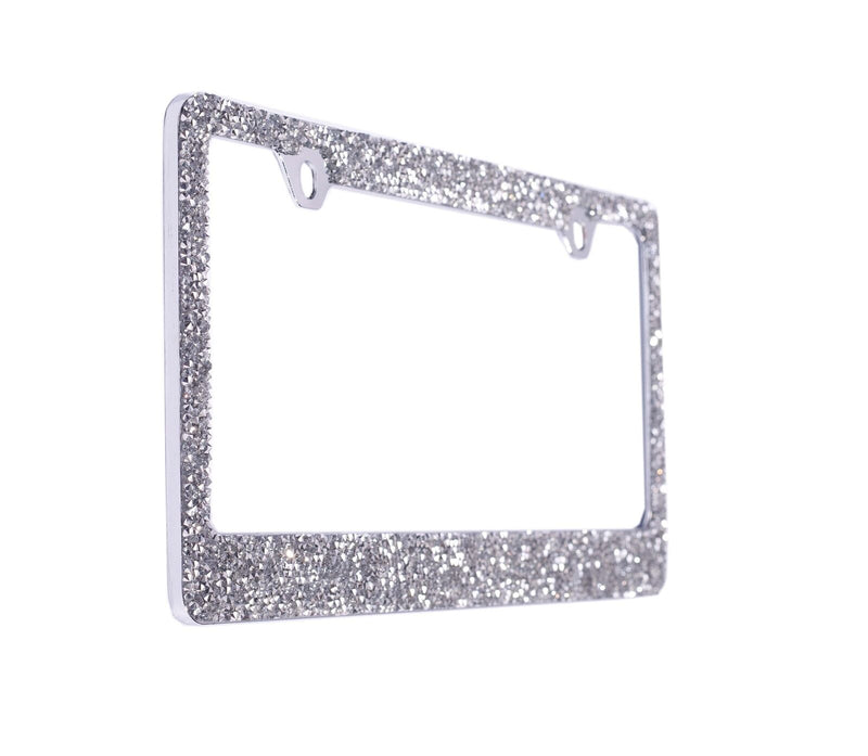 Rocking Bling Crystal Diamond Rhinestone License Plate Frame Clear / Silver