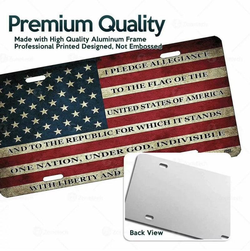 USA Flag License Plate American Patriotic Pledge of Allegiance Steel