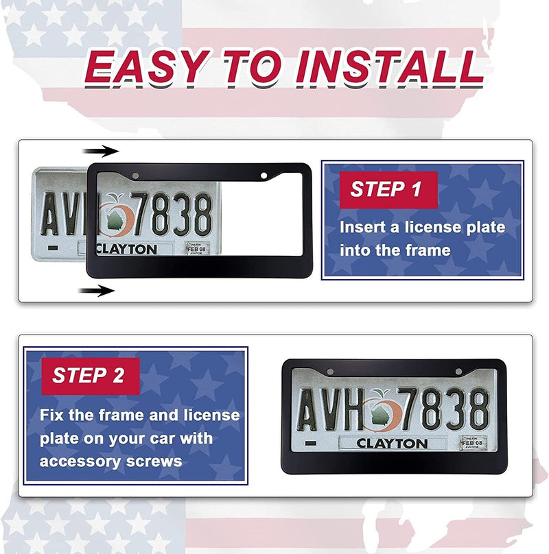 2 Matte Black Aluminum License Plate Frames Including Mounting Hardware