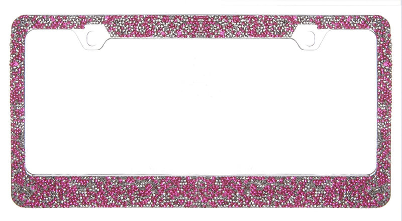 Rocking Bling Crystal Diamond Rhinestone License Plate Frame Hot Pink / Silver