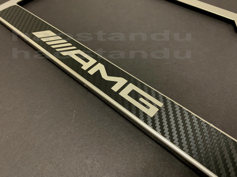 1x CF AMG STAINLESS STEEL LICENSE PLATE FRAME HOLDER w/(Carbon Fiber Style)