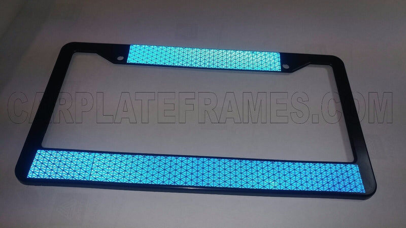 POLICE TRAFFIC BLUE NIGHT-SHINE BRITE REFLECTIVE safety LICENSE PLATE FRAME thin