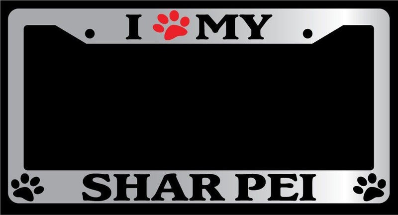 Chrome License Plate Frame I Heart My Shar Pei (Paw) Auto Accessory 560  Mod-GRAPH9856236-4723