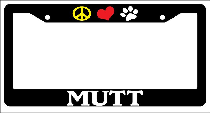 Black License Plate Frame Peace Love Paw Mutt Auto Accessory Novelty 482  Mod-GRAPH9856236-1085