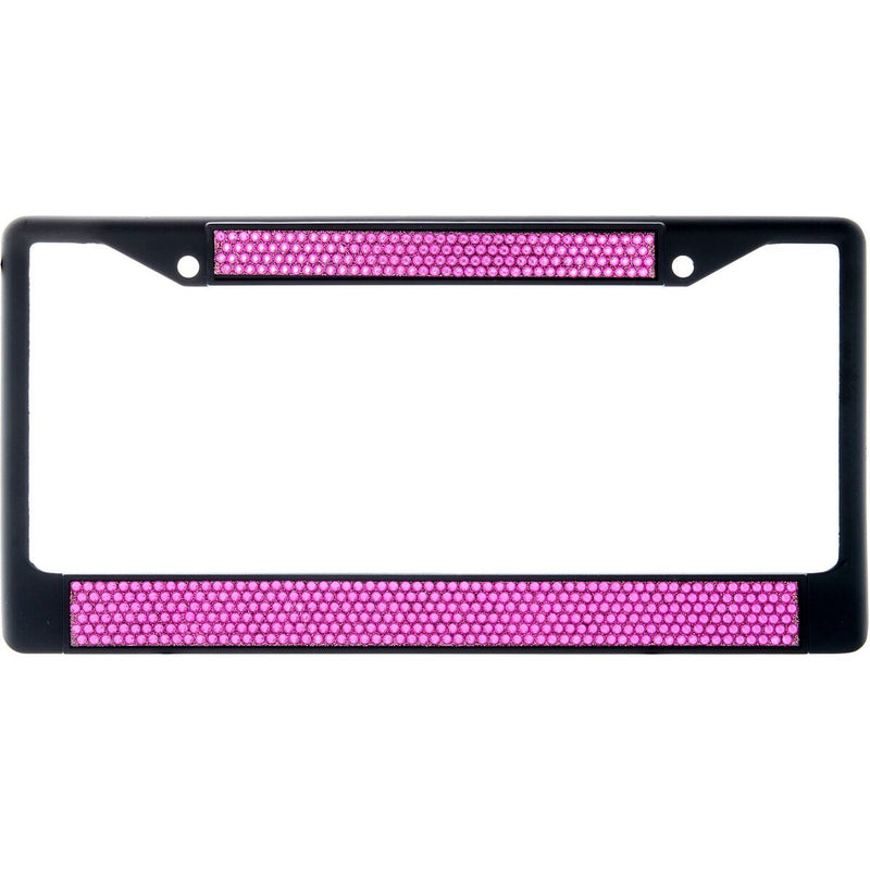 Premium Black Hot Pink Bling Crystal Diamond License Plate Frame for Car-Truck