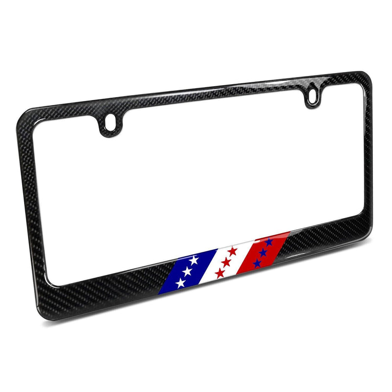 Real Black Carbon Fiber USA Amercan Flag in Sports Stripe License Plate Frame