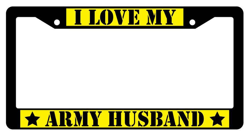 Black License Plate Frame I LOVE MY ARMY HUSBAND (YELLOW) Auto Accessory 168  Mod-GRAPH9856236-3645