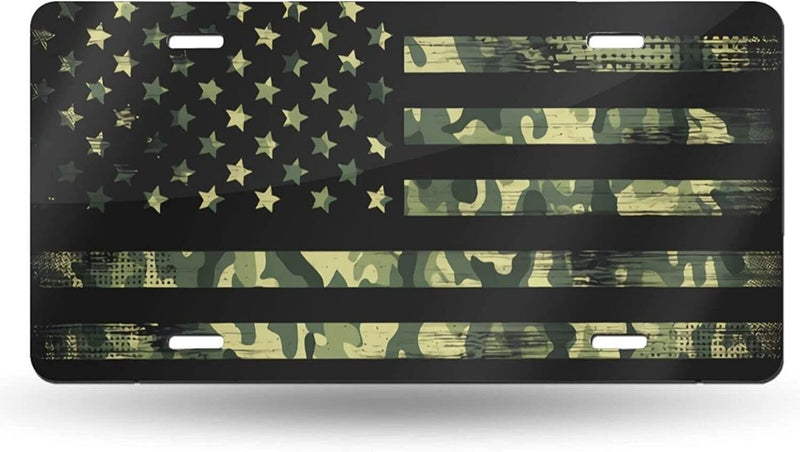 American Flag with Green camo License Plate