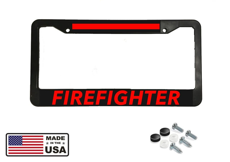 FIRE FIGHTER FIREFIGHTER RESCUE THIN RED LINE Black License Plate Frame NEW